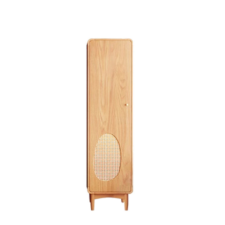 Contemporary Nordic Ash Wood &amp; Plywood Rectangular Minimalist Wardrobe Closet Cabinet With Rattan Doors Space Saving Storage For Bedroom