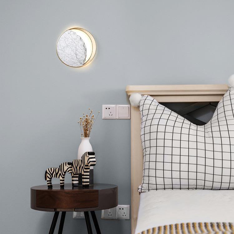 Moderne Art Deco Metall Marmor Kreis LED Wandleuchte Lampe Für Schlafzimmer 