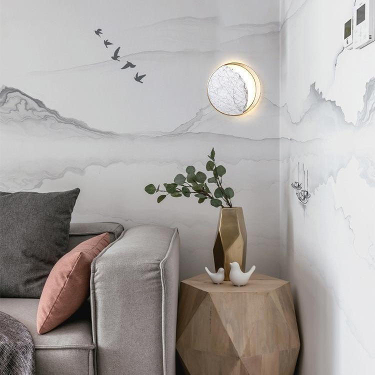 Moderne Art Deco Metall Marmor Kreis LED Wandleuchte Lampe Für Schlafzimmer 