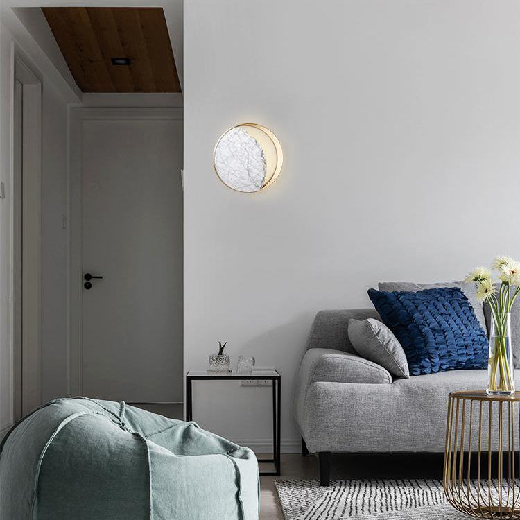 Moderne Art Deco Metall Marmor Kreis LED Wandleuchte Lampe Für Schlafzimmer 