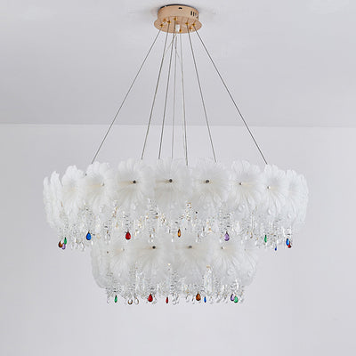 Contemporary Luxury Iron Crystal Glass Flower LED Chandelier For Living Room