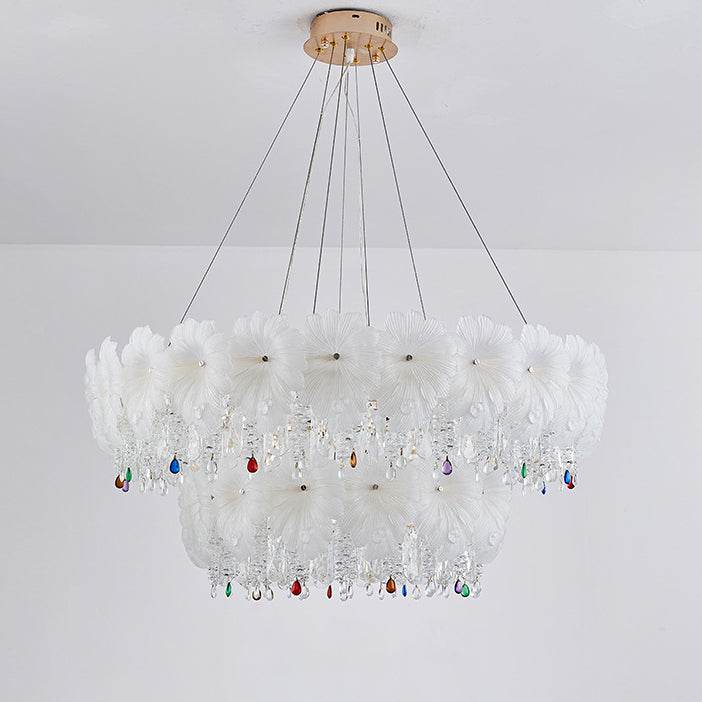 Contemporary Luxury Iron Crystal Glass Flower LED Chandelier For Living Room