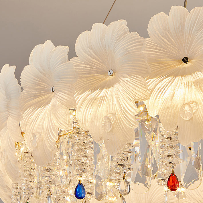 Contemporary Luxury Iron Crystal Glass Flower LED Chandelier For Living Room