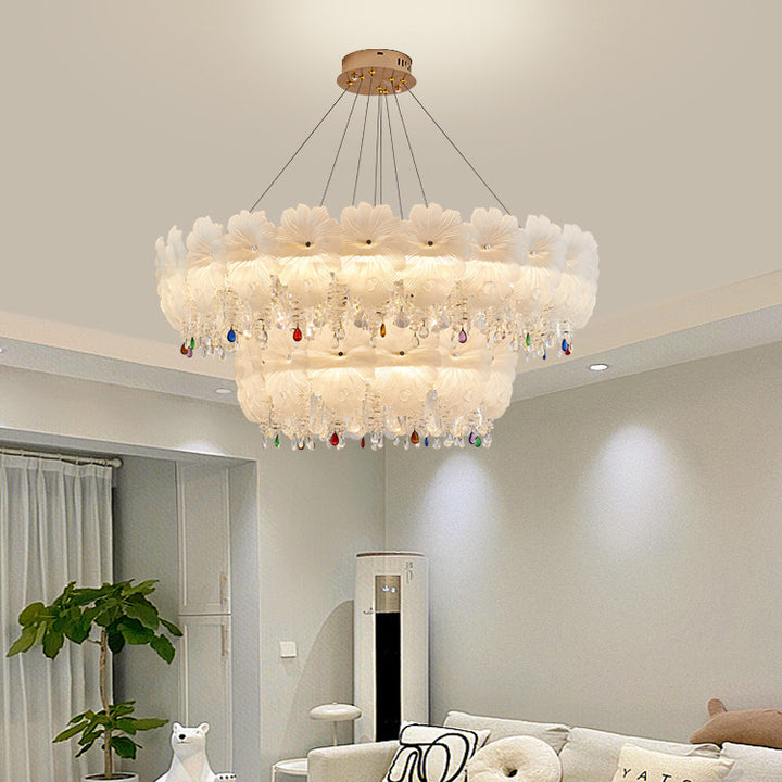 Zeitgenössischer Luxus Eisen Kristall Glas Blume LED Kronleuchter für Wohnzimmer 