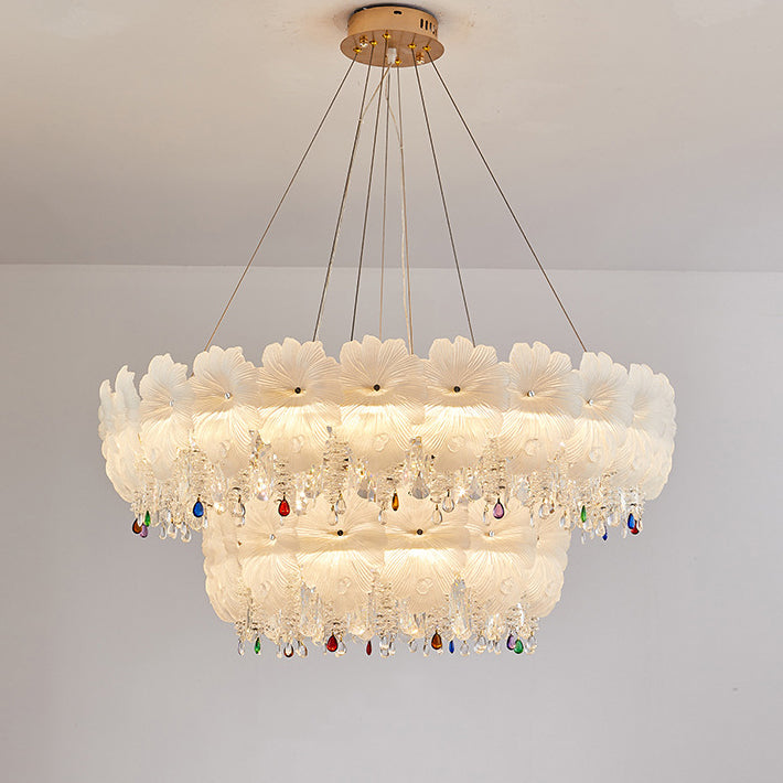 Contemporary Luxury Iron Crystal Glass Flower LED Chandelier For Living Room