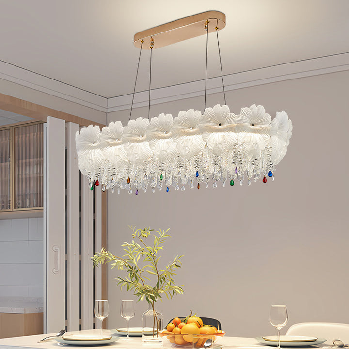 Zeitgenössischer Luxus Eisen Kristall Glas Blume LED Kronleuchter für Wohnzimmer 