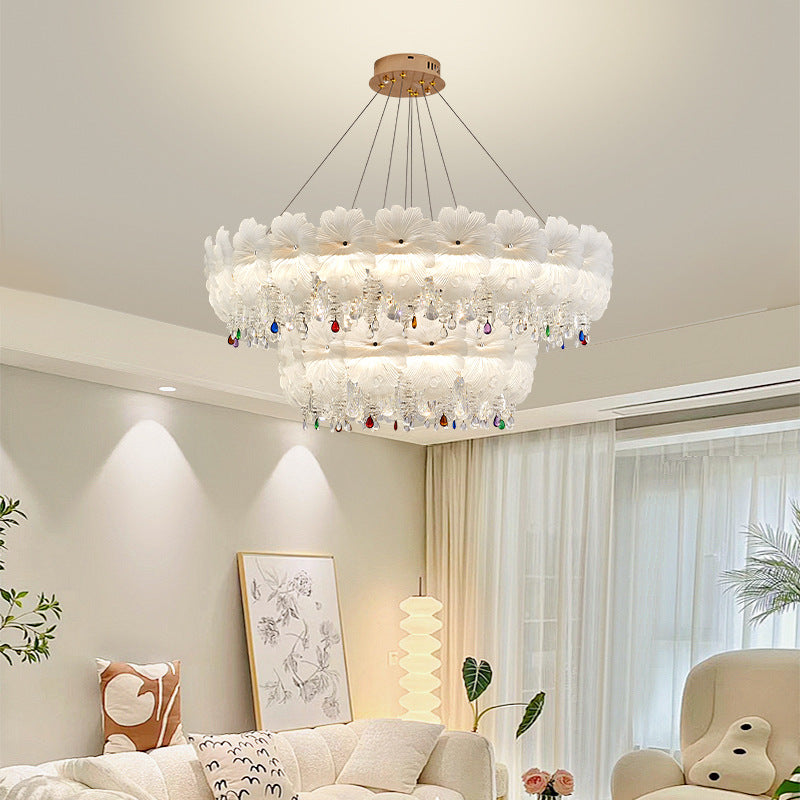 Contemporary Luxury Iron Crystal Glass Flower LED Chandelier For Living Room