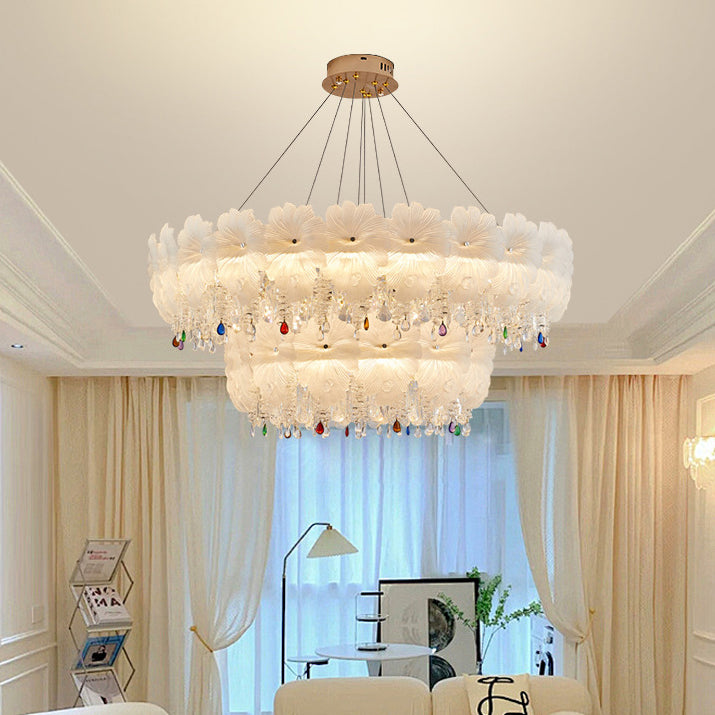 Zeitgenössischer Luxus Eisen Kristall Glas Blume LED Kronleuchter für Wohnzimmer 