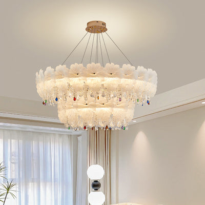 Contemporary Luxury Iron Crystal Glass Flower LED Chandelier For Living Room