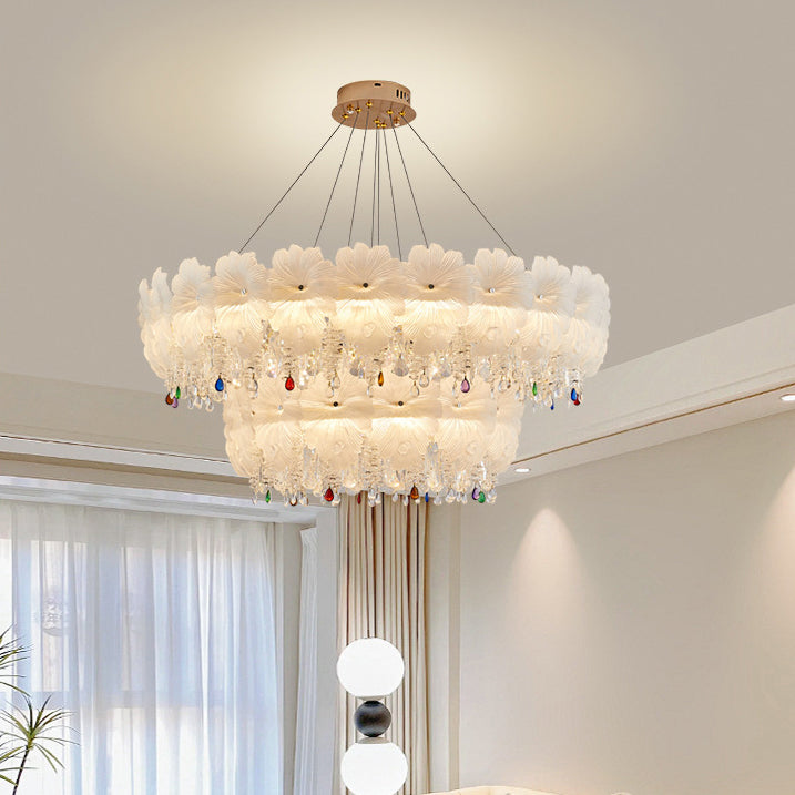 Contemporary Luxury Iron Crystal Glass Flower LED Chandelier For Living Room