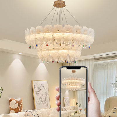 Contemporary Luxury Iron Crystal Glass Flower LED Chandelier For Living Room