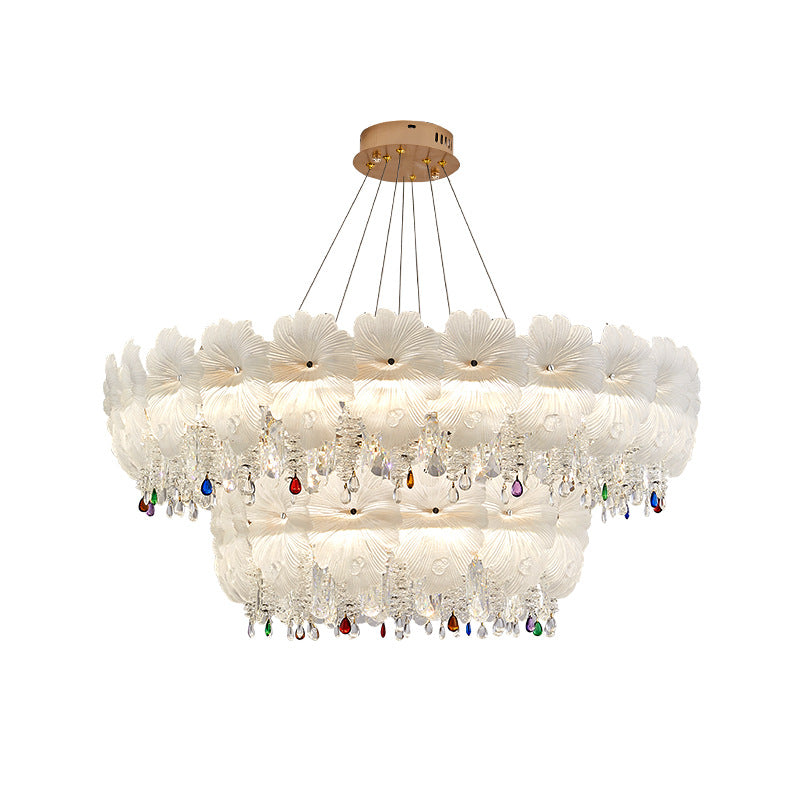 Contemporary Luxury Iron Crystal Glass Flower LED Chandelier For Living Room
