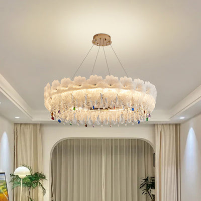 Contemporary Luxury Iron Crystal Glass Flower LED Chandelier For Living Room