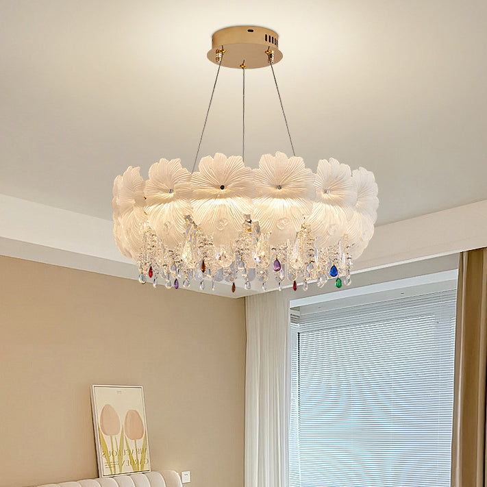Contemporary Luxury Iron Crystal Glass Flower LED Chandelier For Living Room