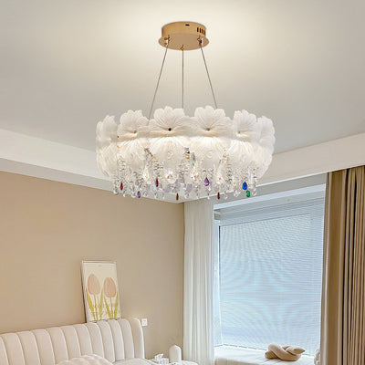 Contemporary Luxury Iron Crystal Glass Flower LED Chandelier For Living Room