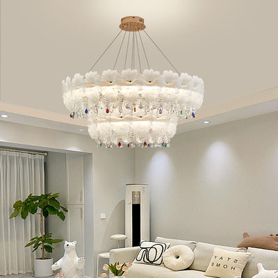 Contemporary Luxury Iron Crystal Glass Flower LED Chandelier For Living Room