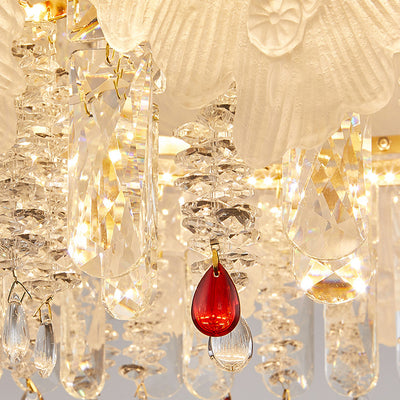 Contemporary Luxury Iron Crystal Glass Flower LED Chandelier For Living Room