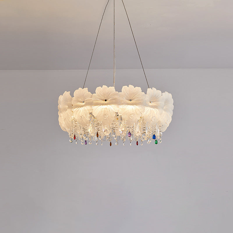 Contemporary Luxury Iron Crystal Glass Flower LED Chandelier For Living Room