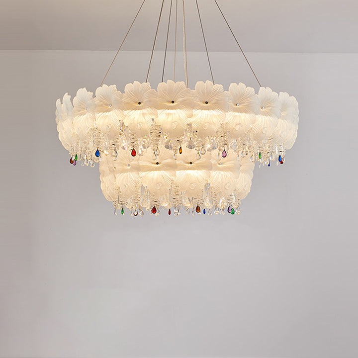 Zeitgenössischer Luxus Eisen Kristall Glas Blume LED Kronleuchter für Wohnzimmer 