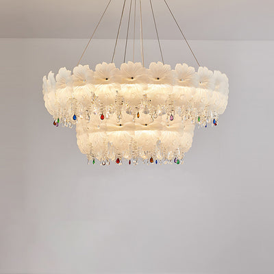 Contemporary Luxury Iron Crystal Glass Flower LED Chandelier For Living Room