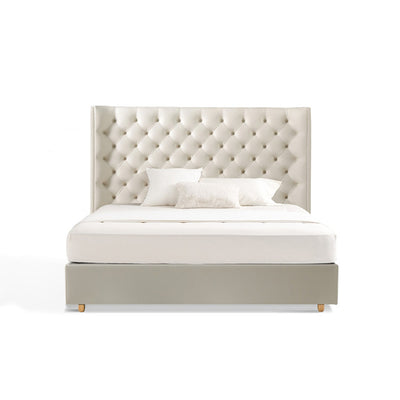 Eco-Friendly Microfiber Leather Tufted Beige Bed Frame - French Style Sustainable Customizable And Stylish For Your Bedroom
