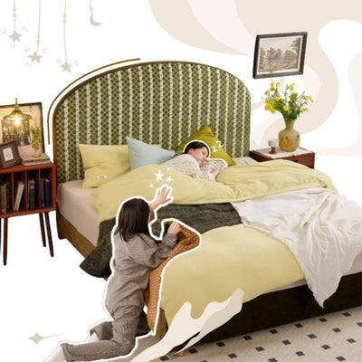 Removable Covers Beech Wood Bed Frame - Retro Customizable & Eco-Friendly Bed