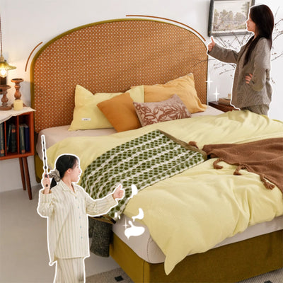Removable Covers Beech Wood Bed Frame - Retro Customizable & Eco-Friendly Bed