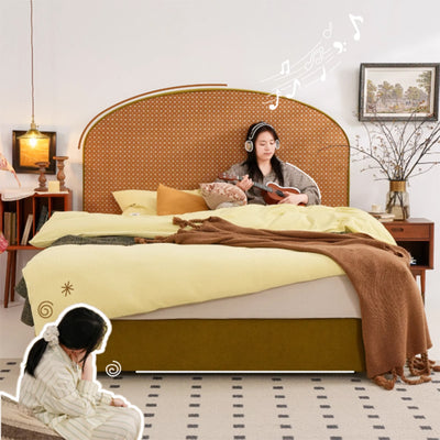 Removable Covers Beech Wood Bed Frame - Retro Customizable & Eco-Friendly Bed