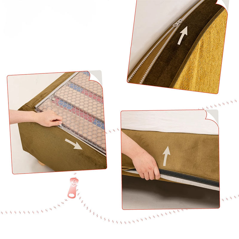 Removable Covers Beech Wood Bed Frame - Retro Customizable & Eco-Friendly Bed