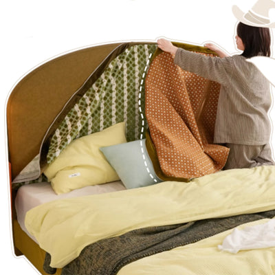 Removable Covers Beech Wood Bed Frame - Retro Customizable & Eco-Friendly Bed