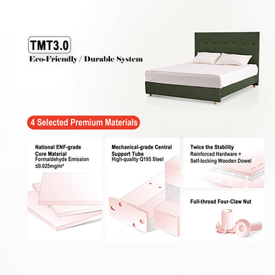 Wavy Paint-Free Solid Wood Bed Frame - Beige Linen French Design For Your Bedroom