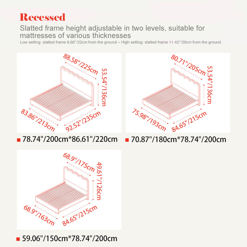 Marco de Cama de Madera Maciza Sin Pintura Ondulada - Diseño Francés de Lino Beige Para Tu Dormitorio 