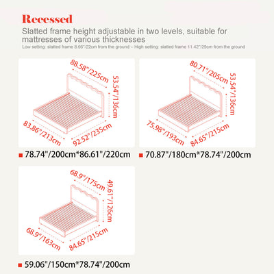 Wavy Paint-Free Solid Wood Bed Frame - Beige Linen French Design For Your Bedroom