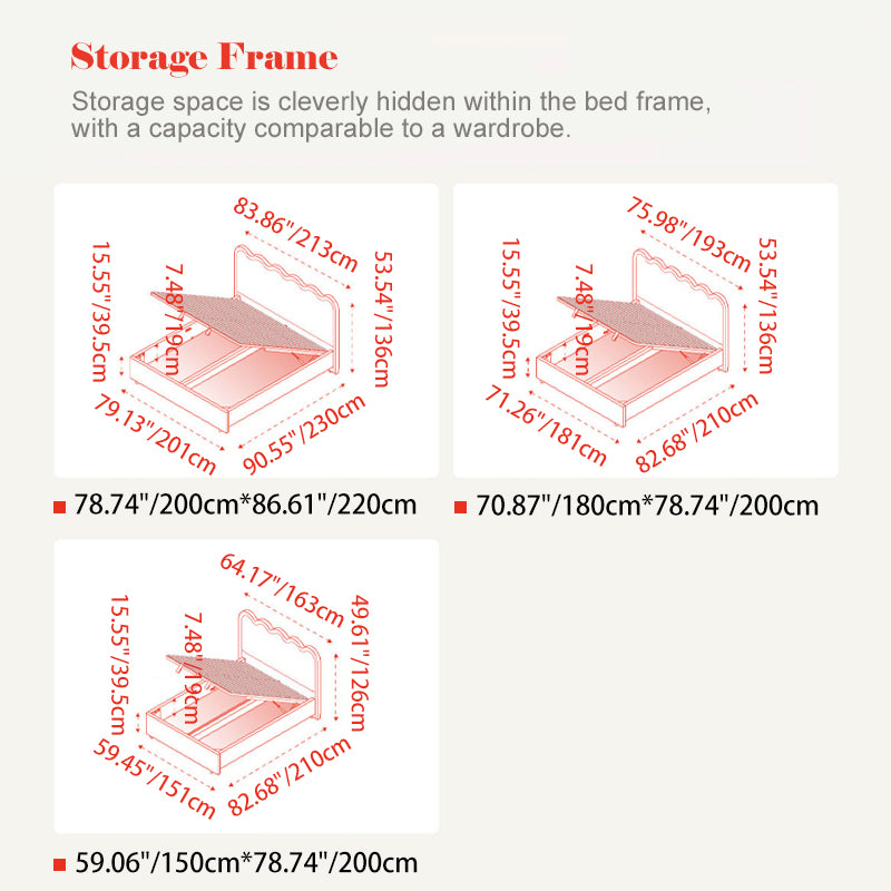 Wavy Paint-Free Solid Wood Bed Frame - Beige Linen French Design For Your Bedroom