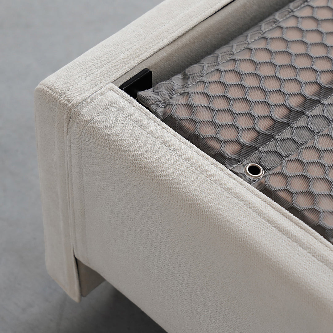 Marco de Cama de Madera Maciza Sin Pintura Ondulada - Diseño Francés de Lino Beige Para Tu Dormitorio 