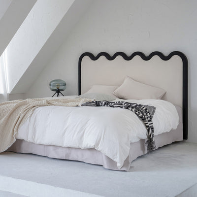 Wavy Paint-Free Solid Wood Bed Frame - Beige Linen French Design For Your Bedroom