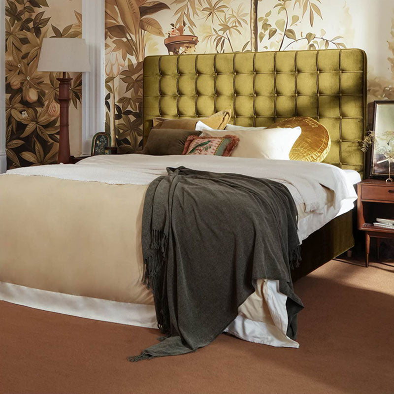 Velvet Sustainable Solid Wood Bed Frame - Vintage Cottage Olive Green Tufted Design