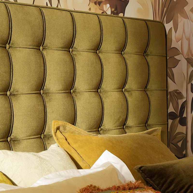 Velvet Sustainable Solid Wood Bed Frame - Vintage Cottage Olive Green Tufted Design