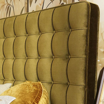 Velvet Sustainable Solid Wood Bed Frame - Vintage Cottage Olive Green Tufted Design