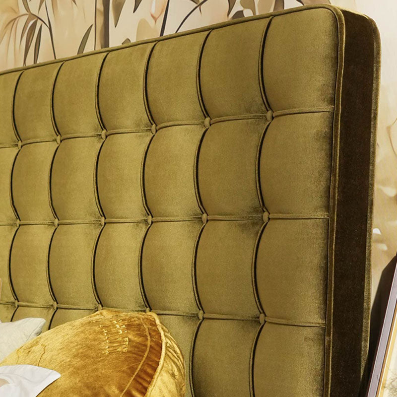 Velvet Sustainable Solid Wood Bed Frame - Vintage Cottage Olive Green Tufted Design