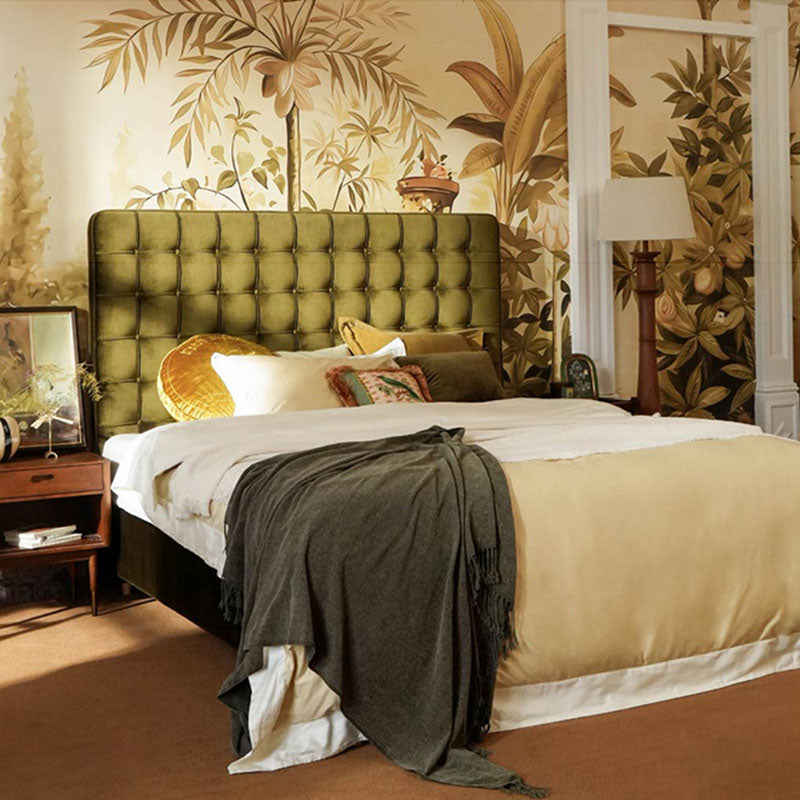 Velvet Sustainable Solid Wood Bed Frame - Vintage Cottage Olive Green Tufted Design