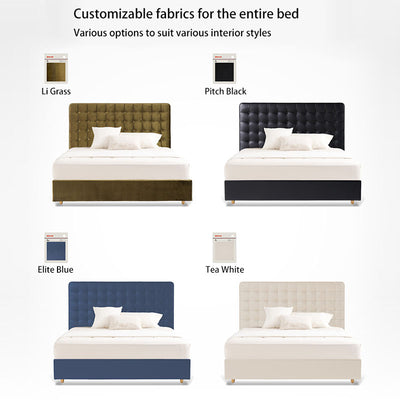Velvet Sustainable Solid Wood Bed Frame - Vintage Cottage Olive Green Tufted Design