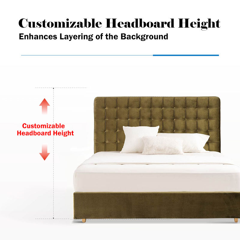 Velvet Sustainable Solid Wood Bed Frame - Vintage Cottage Olive Green Tufted Design