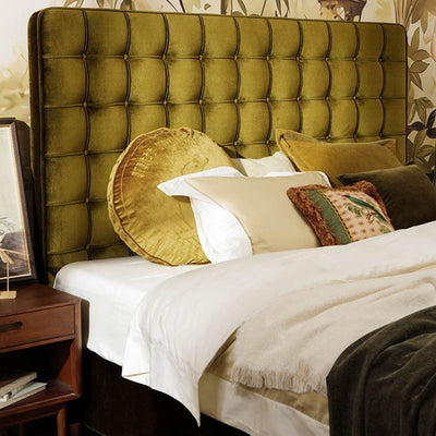 Velvet Sustainable Solid Wood Bed Frame - Vintage Cottage Olive Green Tufted Design