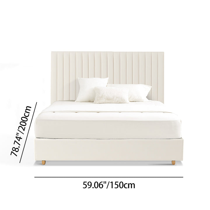 White Vertical Channel Tufted Headboard Bed Frame - French-Style Soft Upholstery &amp; Clean Edge Bed For Your Bedroom