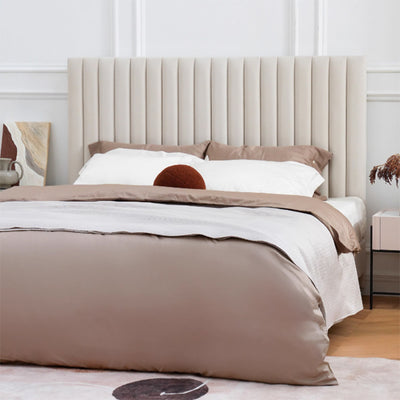 White Vertical Channel Tufted Headboard Bed Frame - French-Style Soft Upholstery & Clean Edge Bed For Your Bedroom