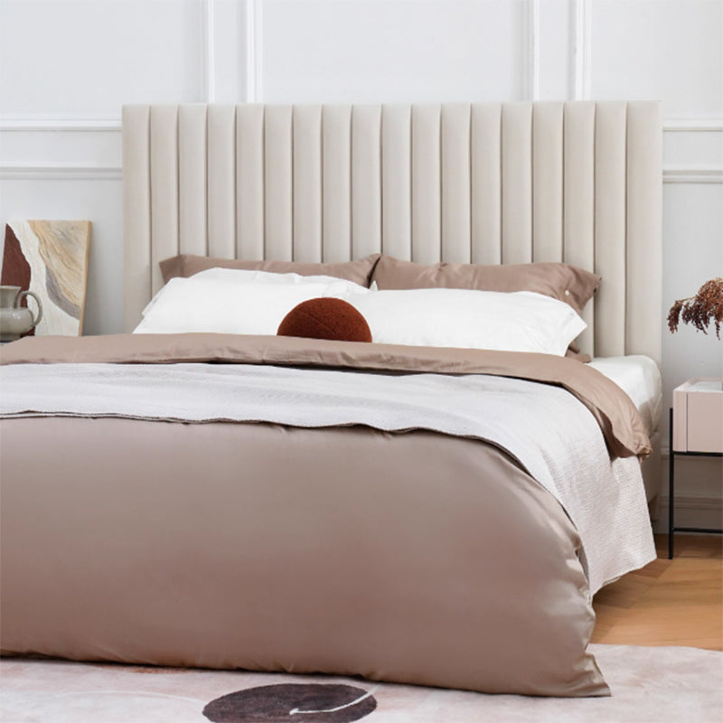 White Vertical Channel Tufted Headboard Bed Frame - French-Style Soft Upholstery & Clean Edge Bed For Your Bedroom