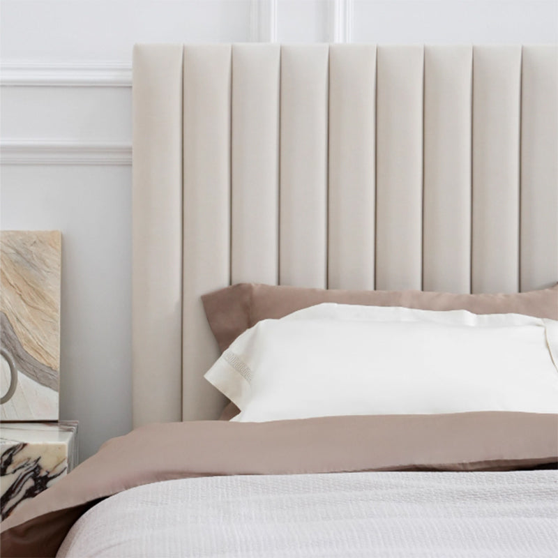White Vertical Channel Tufted Headboard Bed Frame - French-Style Soft Upholstery & Clean Edge Bed For Your Bedroom