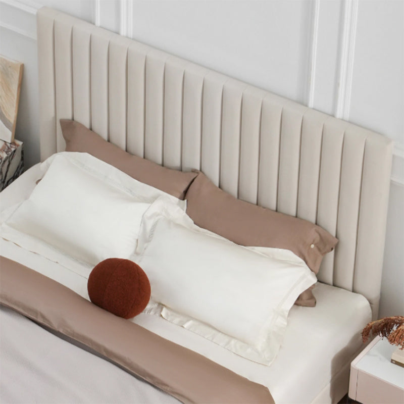 White Vertical Channel Tufted Headboard Bed Frame - French-Style Soft Upholstery & Clean Edge Bed For Your Bedroom