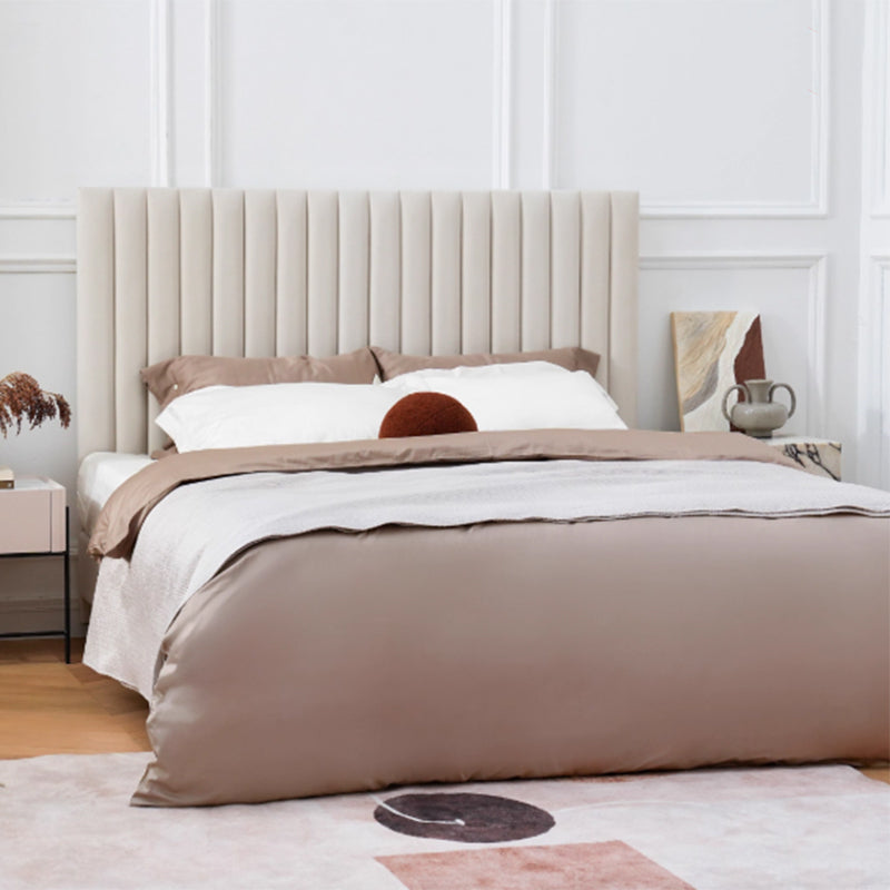 White Vertical Channel Tufted Headboard Bed Frame - French-Style Soft Upholstery & Clean Edge Bed For Your Bedroom